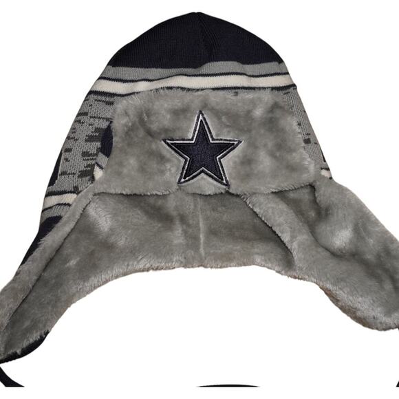 Dallas Cowboys New Era Knit Trapper Hat Winter Faux Fur Lined NFL Beanie - Picture 1 of 7